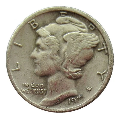 1919 D Mercury Dime baixa produção no primeiro ano Como mostrado na figura - Imagem 1 de 2