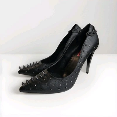 Zapatos de tacón alto Demonia para mujer talla 10 negros puntas de aguja tachuelas cadenas Foto 1 de 4