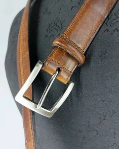 Cole Haan Herren 34"-38" Ledergürtel Braun A0878 Silberne Schnalle Hergestellt in England - Bild 1 von 9
