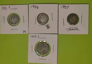 1945 1956 1954 3 Dimes US 10C Coin 90% Silver ,,1945 Jefferson War Nickel . - Picture 1 of 10