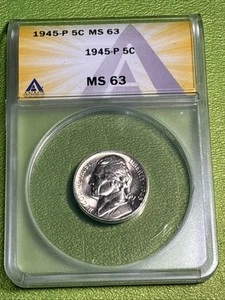 1945-P Jefferson Silver War Nickel ANACS MS63 S - Picture 1 of 4
