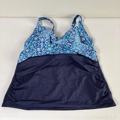 Camiseta de natación Lands End Tankini talla 16W sujetador incorporado estampado azul playa Foto 1 de 4