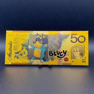 Banconota DAD Australian $50 Dollars Bluey 24kt .999 Gold Foil - Commemorativa - Foto 1 di 5
