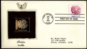 US - 1981 - 18 Cents Dahlia Flower Golden Replica FDC # 1878 VF Fresh Nice Cover - Picture 1 of 1