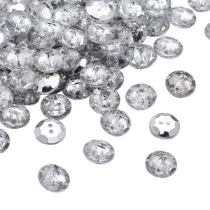 100pcs Crackle Acrylic Rhinestone 2-Hole Buttons Faceted Round Silver Craft 13mm - Picture 1 of 7