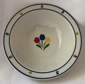 Tulip Tyme Stoneware Salad Soup Bowl with Red Yellow Blue Tulips - Picture 1 of 8