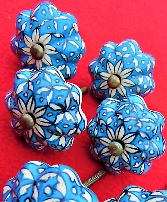 6 VINTAGE HAND PAINTED PORCELAIN DRAWER/DOOR KNOB~ CROWN/FLOWER/STAR SHAPE - Image 1 of 4
