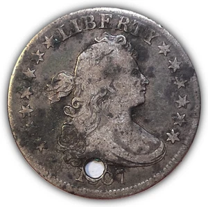 1807 Draped Bust Quarter Fine F Coin, Holed #22138 - Picture 1 of 3