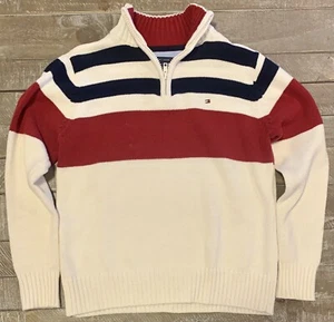 Boy’s Tommy Hilfiger Sweater Red White Blue Pullover 1/4 Zip Small 8/10 - Picture 1 of 3