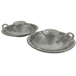 Mikasa Montclair Fingertip Candlestick Holders Set of 2 VTG G9059 Green Japan - Picture 1 of 10
