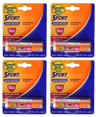 Paquete de 4 bálsamos labiales protectores solares Banana Boat Sport Performance FPS 50,15 OZ cada uno Foto 1 de 2