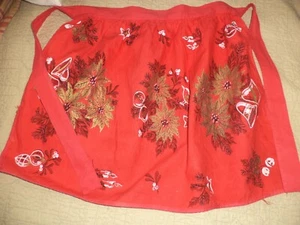 Vintage Christmas Half Apron Red Gold - Picture 1 of 5