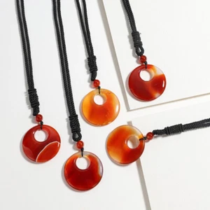 Adjustable Lucky Coin Natural Crystal Stone Necklace Pendant Unisex Round Donut - Bild 1 von 22