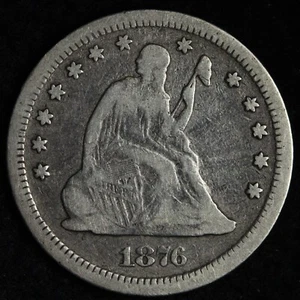 1876-CC Seated Liberty Silver Quarter FINE E315 XGBN - Picture 1 of 2