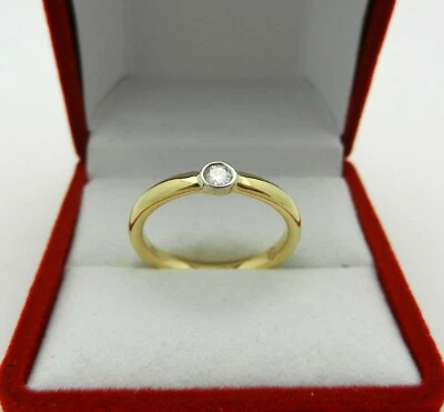 Anillo de compromiso de diamantes con bisel de oro de 18k simplicidad y elegancia de REJ, talla 6,5 Foto 1 de 4
