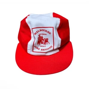 Vintage Melbourne Historical Society Fire Brigade Cap Red White EUC 70s 80s - Bild 1 von 4