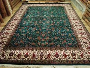 Alfombra de área verde rectangular anudada a mano fina decoración del hogar alfombra interior (9,9 x 14)' - Imagen 1 de 8