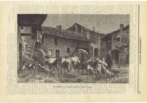 1871 Illustrazione Popolare: La Pioggia nel villaggio, quadro di Carlo Pittara - Picture 1 of 1