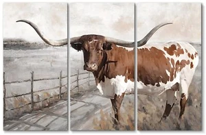 Longhorn Wall Decor - Longhorn Canvas Cow Wall Art - Large Western Wall Decor... - Picture 1 of 9