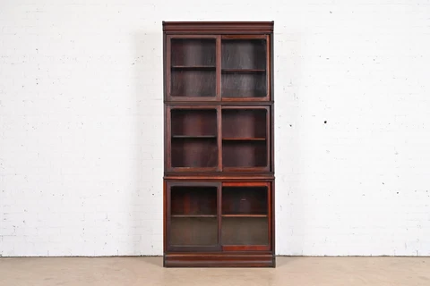 Antique Arts & Crafts Mahogany Sliding Stacking Door Barrister Bookcase Cover