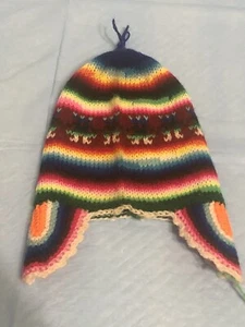 Vtg Childs Hand crocheted Rainbow Multicolored Toboggan - Picture 1 of 5