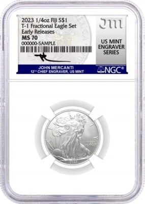 2023 Fiji 1/4 oz Type 1 Silver Eagle NGC MS70 Early Releases Mercanti Signature - Image 1 of 2