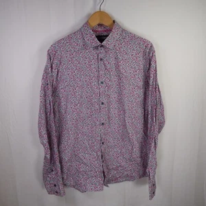 M&S Autograph Slim Fit Shirt Mens Large Pink Red Floral Pattern - Picture 1 of 7