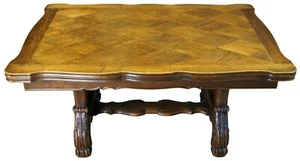 Antique French Walnut Carved Draw Leaf Extendable Dining Table Parquetry Top 106 - Picture 1 of 12