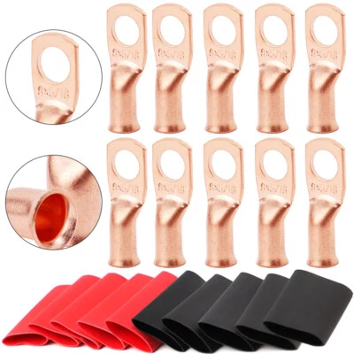 10pcs 8 AWG-5/16" Battery Lugs Copper Wire Lugs Ring Terminal Battery Cable Ends - Image 1 of 4