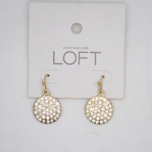 ann taylor loft jewelry cute gold tone cut crystals circle drop hoop earrings 