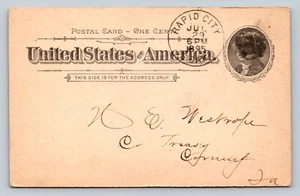 c1895 Postal Card RAPID CITY SD To CORNING IA Tax Information FANCY Cancellation - Picture 1 of 4