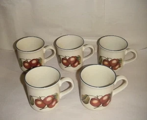 5 STAFFORDSHIRE TABLEWARE MACINTOSH APPLE COFFEE CUPS BLUE TRIM PIER 1 ENGLAND - Picture 1 of 10