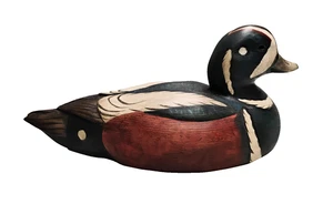 Peggy L Geers Hand Carved Wood Duck Decoy Harlequin Drake Sculpture Folk Art - Picture 1 of 8