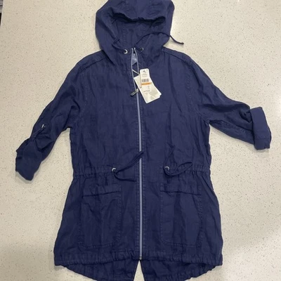 Tommy Bahama – Two Palms Linen Anorak Jacket W/ Hood– Buccaneer Blue  S NWT - Image 1 of 4