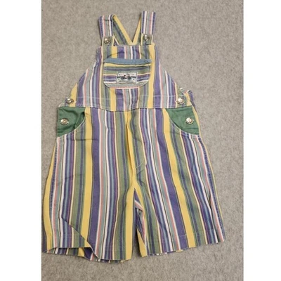 Vtg Kids Fun Stuff Overalls Shorts Kids 4T Multicolor Striped Cotton Romper - Image 1 of 4