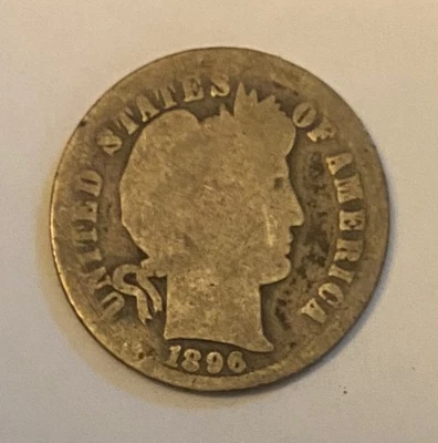 "Монета ""дайм Барбера"" 1896-o хорошая низкая чеканка 610 000" - Изображение 1 из 2