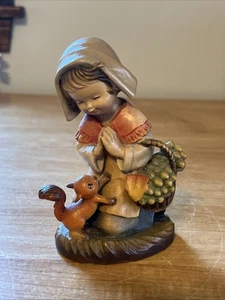 Vintage Anri Thanksgiving Girl Praying With Squirrel 5.5” - Picture 1 of 6