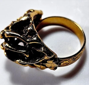 Vintage Brutalist Modernist Openwork Ring Gold-Tone Cast Bronze Sz 8 1960s–70s - Picture 1 of 24