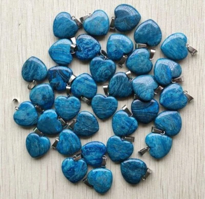 Moda Colgante Corazón Piedra Ónix Azul Natural con Collar Cordón Cuero Negro Foto 1 de 2