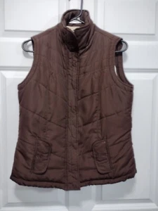 Vanity Puffer Vest Medium Brown Zip Snap Button Front Womens - Picture 1 of 5