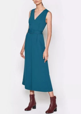 $398 NUEVO CON ETIQUETAS JOIE Talla 12 ADESSA CUELLO EN V SIN MANGAS PIERNA ANCHA CINTURÓN MONO OCÉANO Foto 1 de 4