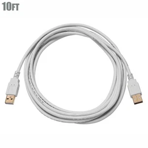 10FT USB 2.0 Type A Male to Male Data Cable Cord PC Mac Laptop Gold Plated White - Picture 1 of 2