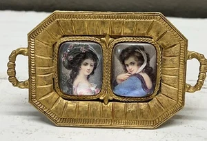 Florenza Brass Gold Tone Mini Double Picture Frame 3 7/8”x2 1/4” - Picture 1 of 5