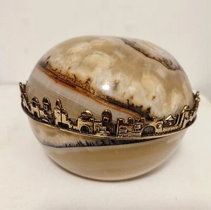 Vintage Chaim Paz "Jerusalem of Gold" Signed Onyx Trinket Box Idit Jewelry - Picture 1 of 10