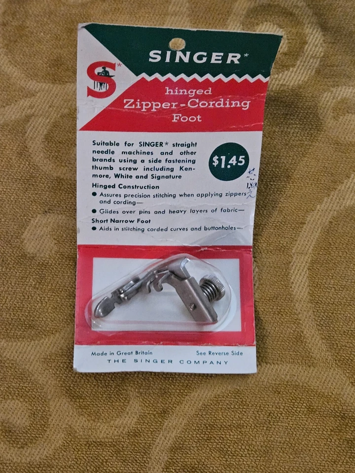SINGER Sewing Machine 161127 Adjustable ZIPPER Low Shank Foot