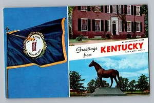 My Old Kentucky Home KY State Flag Man O War Statue Curt Teich Postcard 1958 - Picture 1 of 2