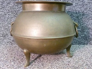 Antique Eastern / Chinese Bronze 3 footed Cauldron Censer Twin Handled Planter - Picture 1 of 12