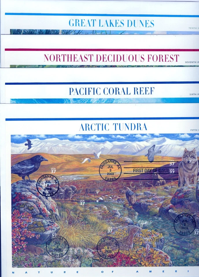 US  3802,3831,3899,4352 Pacific Coral, Forest, Great Lakes, Arctic, Set/4 FDC - Image 1 of 4