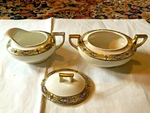 Homer Laughlin Vandemere Kwaker Sugar Bowl & Lid Creamer 3 Roses/Gold Trim - Picture 1 of 8