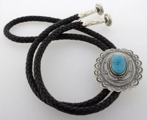 Natural Kingman Turquoise Bolo Tie By Navajo Artist Hank Vandever - Imagen 1 de 5